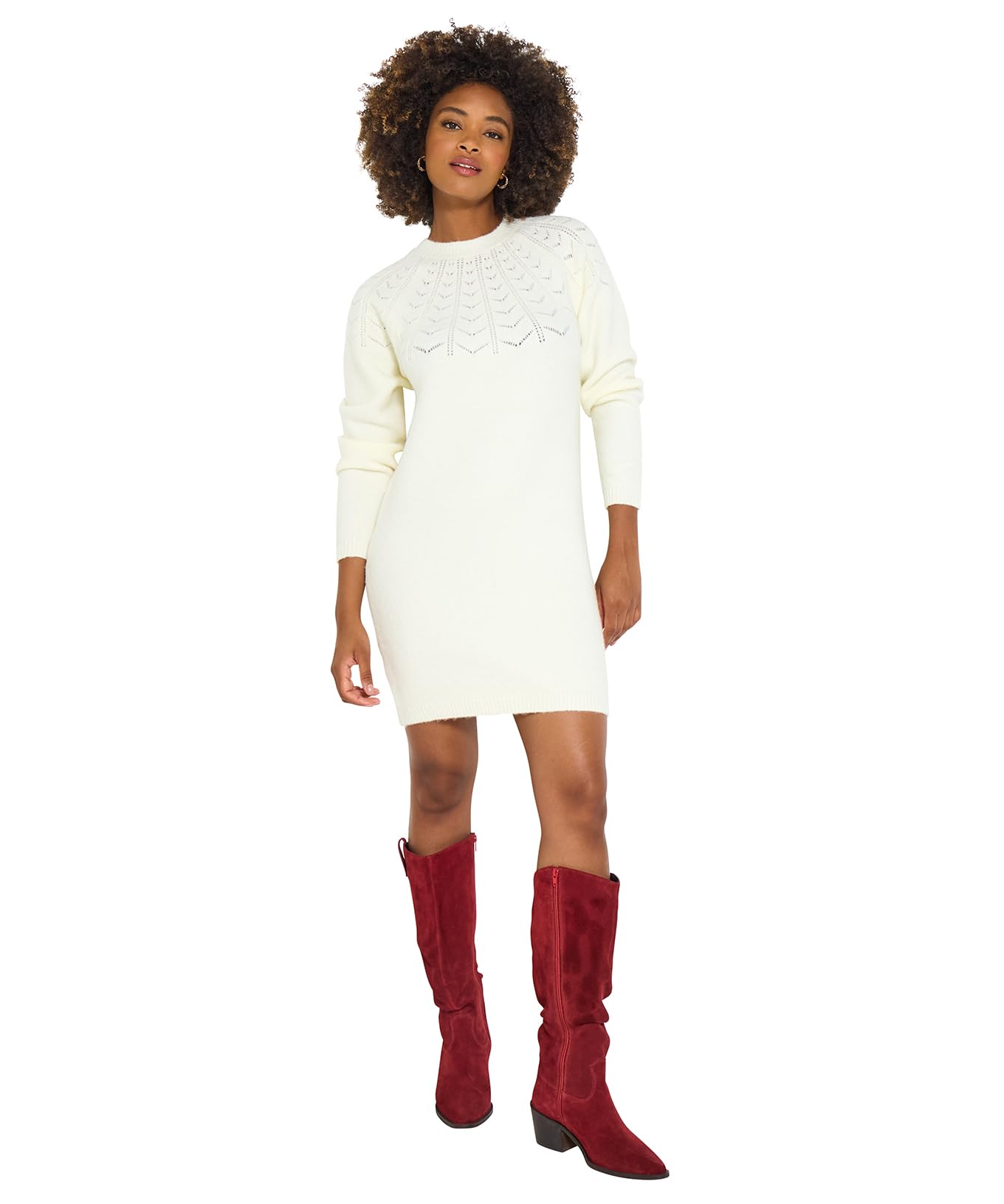 Joe Browns Women's Pointelle Detail Knitted Dress Pullover Sweater, Cream, 18