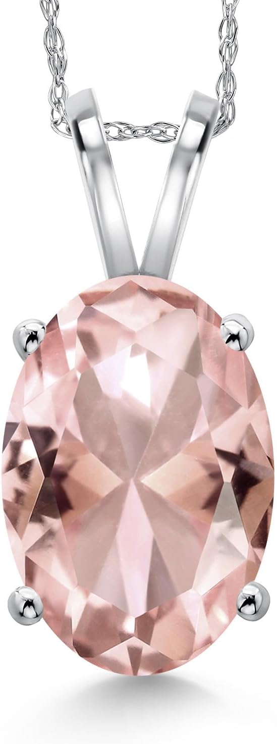 Gem Stone King 14K White Gold Customized and Personalized Oval 14X10MM Gemstone Birthstone Pendant Necklace for Women With 18 Inch Chain