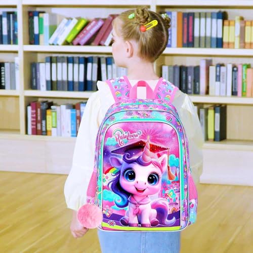 Image of AGSDON 3PCS Backpacks for Girls, 16 inch Elementary Kids Backpack Preschool School Bookbags and Lunch Box