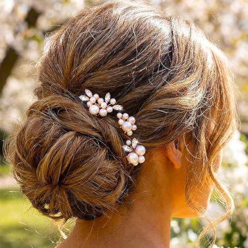 Heread Pearl Bride Wedding Hair Pins Crystal Bridal Headpiece Hai...