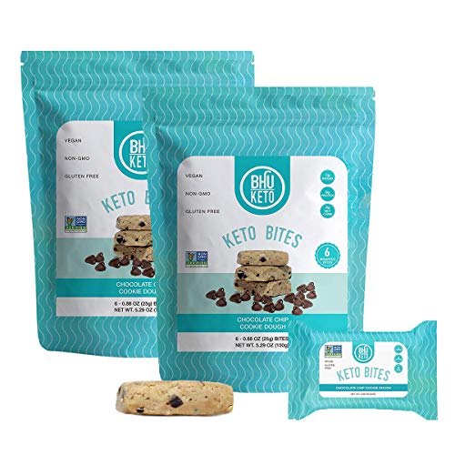 BHU Keto Bites - Chocolate Chip Cookie Dough - 2 Pack - 12 Individually Wrapped Protein Snacks - Made Fresh Daily, Natural & Organic Ingredients, Low Carb, Vegan, Gluten-Free & Non-GMO