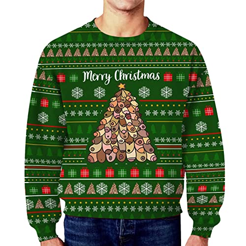 Generisch Suéter para hombre invierno Navidad divertido feo secreto casual suelto sudadera sin capucha, verde, M