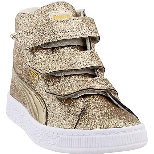 PUMA Unisex Basket Mid Strap Glitz Kids Sneaker, birch, 10.5 M US Little Kid2