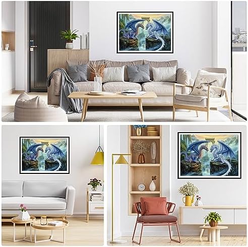 AIRDEA 5D Dragon Diamond Carft Painting Kits for Adults Beginners Round Full Kits DIY Ice Dragon Diamond Art Kits Fantasy Diamond Carft Painting by Number Kits Animals Gem Painting Art 12x16inch