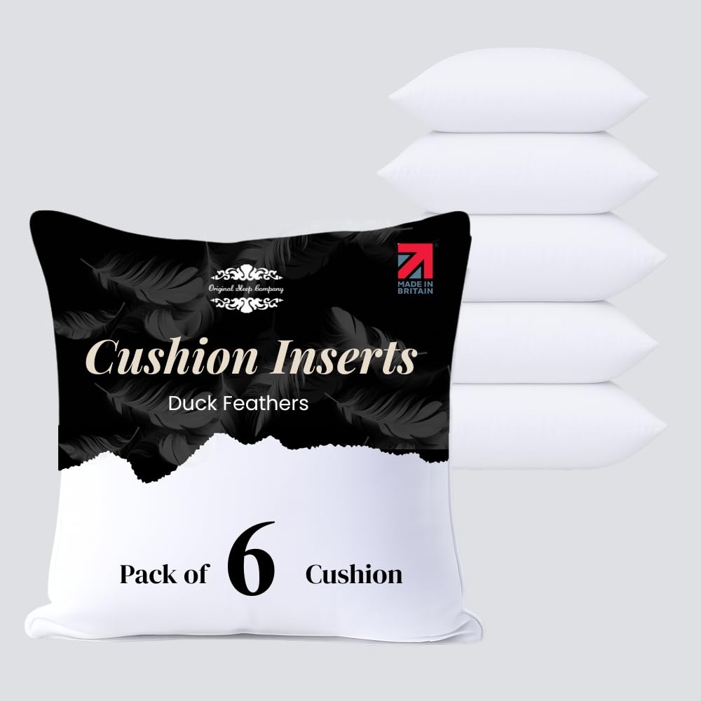 Duck Feather Cushion Inserts Pack of 8, 40x40cm, Natural Fill, Cotton Cover