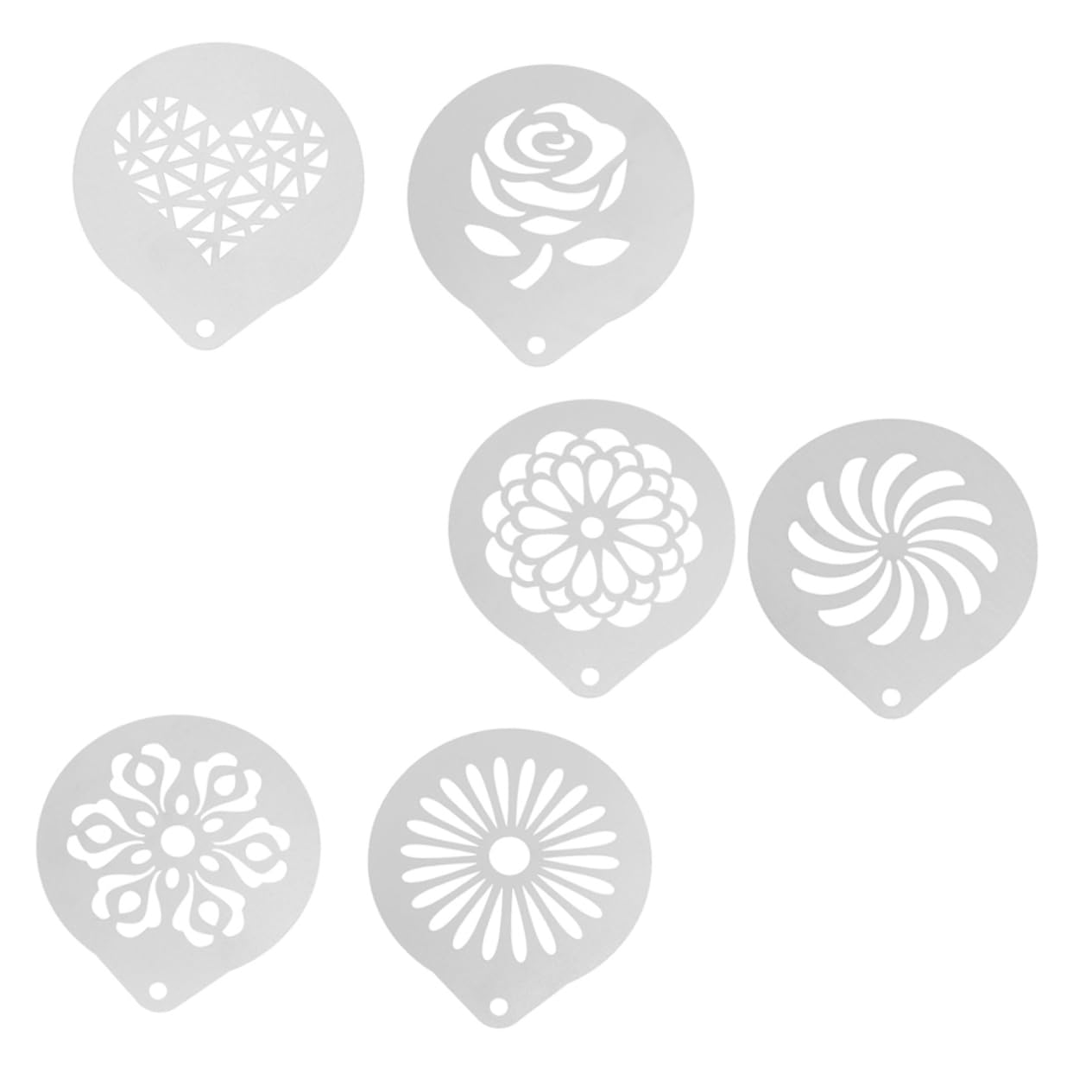 Cabilock 6Pcs Stainless Stencils Latte Art Templates for Cappuccino Cake for Creative Coffee Decoration