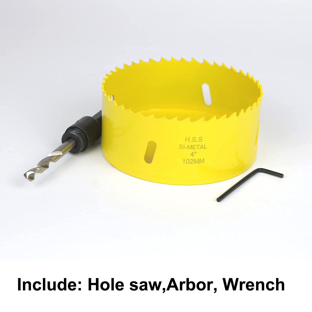 JIECHENG HSS Bi-Metal Hole Saw with Arbor Mandrel 4-inch 102 mm for Metal,Stainless Steel,Cornhole Boards,Drywall,Plastic,Brass,Aluminum,Iron and Wood : Tools & Home Improvement