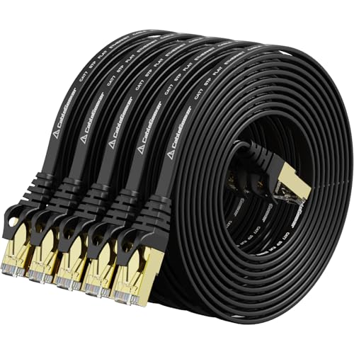 Cat 7 Ethernet Cable 10ft 5-Pack, Shielded, Flat, High-Speed