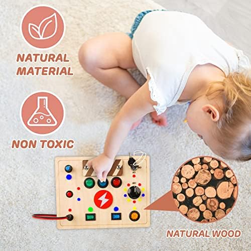 DINORUN Montessori Busy Board Sensory Toys for Toddlers 1 3 with Light Up LED Buttons Pluggable Wires Boys & Girls Educational Learning Fidget Toy 3 51uWZmnWHPL. AC