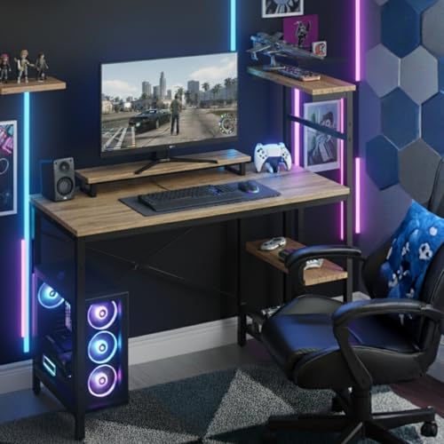 Image of TEKAVO Homik Gaming Table | Study Table with Bookshelf | Computer Table for Home Pc| (120x50x75 Cm) | Black | DIY