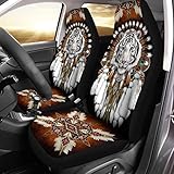 Bulopur Automobile Seat Cover Sets 2 Pack, White Tiger Dream Catcher Car Accessories Interior Decor for Men, Durable Auto Elastic Front Seat Cover