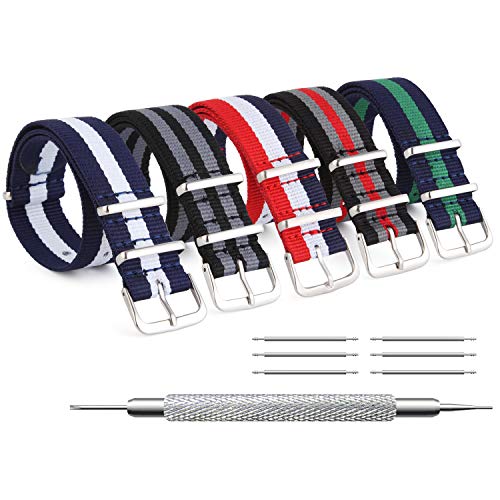 ZHUGE Unisexe Nylon Montre Bandes Remplacement en Bandes en Nylon balistique Ballistic 5 pièces Multicolores 18mm Cover