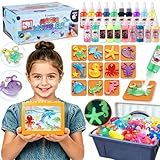 Magic Gel Water Pets with Aquarium,Aqua Fairy Magic Water Elf Toy Kit with 20 Non-Toxic Gels & 12 Sea Animal Molds,DIY Magic Water Gel Kit Toys Squishy Maker,STEM Crafts Gifts for Birthday for Kids 4+