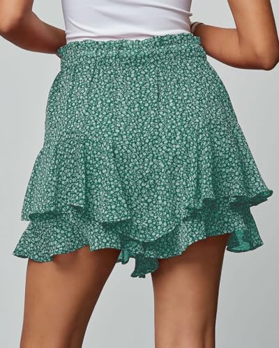 Image of Aoudery Flowy Shorts for Women Casual Boho Floral Skorts Ruffle Mini Skirts Running Tennis Butterfly Chiffon Shorts