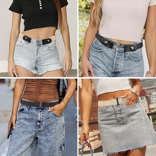 4Pcs Elastic Belts for Women and Men, No Buckle Belt & No Show Stretch Belt, Adjustable Nylon Webbing Belts, Stylish Invisible Belt for Jeans Pants, Fits Waist 30-45 Inches3