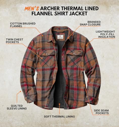 Image of Legendary Whitetails Mens Thermal Lined Shirt Jacket Plaid Flannel Polyfill Insulated Shacket