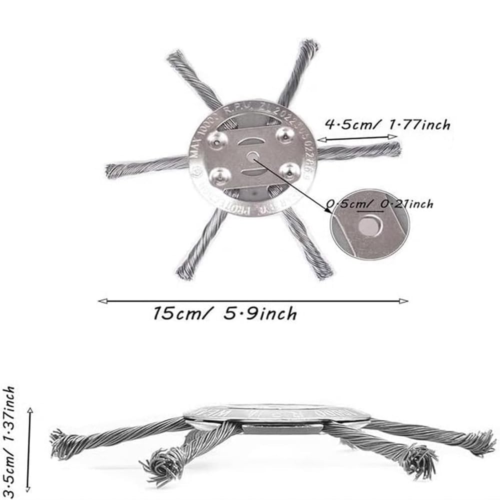 Generisch 2025 New Universal Steel Wire Grass Trimmer Head,with Adapter Kit,for Moss Grass Rust Removal,Compatible with Most Lawn Mower,Tool-Free Installation (6 Blades, 1pcs)
