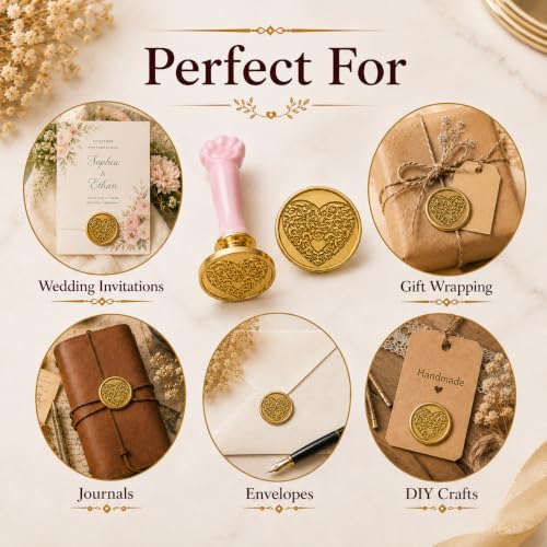 Image of Curated Cart 1 Wax Seal Stamp Kit Decorating Gift Cards Wedding Invitations Envelopes Letters Sealing (Heart Stamp)