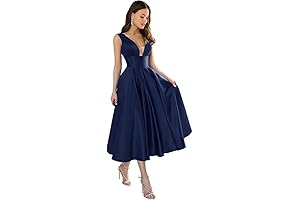 Women's A-Line V-Neck Short Formal Bridesmaid Evening Gowns with Pockets