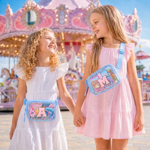 Image of Initial Fanny Pack for Girls - Belt Bag for Teens Kid Teen Girl Kid Birthday Gift Blue Clear L