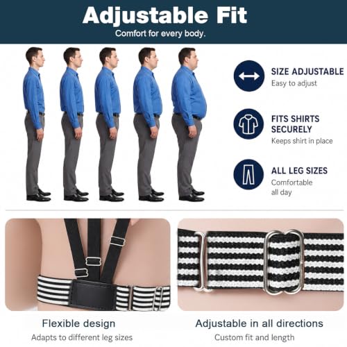 Image of GUSTAVE Men's Shirt Stays Adjustable Elastic Shirt Tucker Belt with Locking Non-Slip Clips