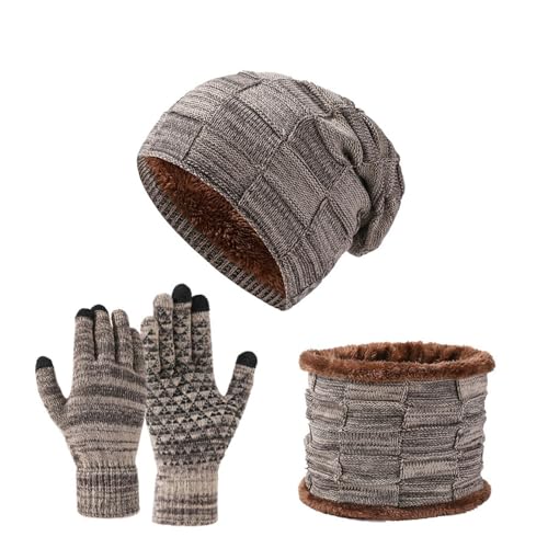 Set gorro bufanda guantes de punto unisex accesorios invierno caqui 2