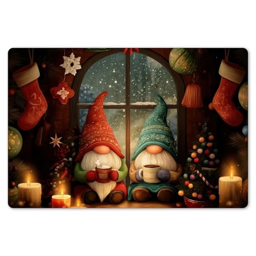 KitchenYeah© Set de 6 Manteles Individuales Plástico 45x30 cm Antimanchas y Antideslizantes Tapete Mesa Comedor Salvamantel Individual PVC Navideños Navidad Gnomos - Ventana - Colorido