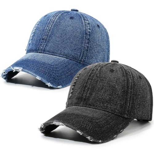 Image of Vintage Washed Denim Distressed Dad Hats Baseball Caps for Men Women