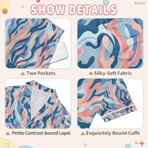 senya Colored Coral Satin Summer Pajama Sets Silk Short Sleeve Button Down Sleepwear3