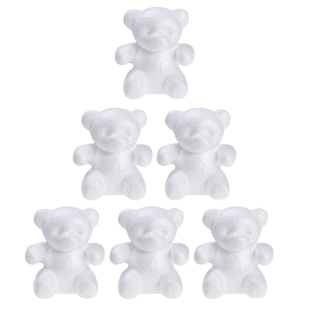 Holibanna 6PCS 15cm Craft Foam Bear Molds Modelling Heart Bear Easter Egg White Foam Balls for Crafting DIY Valenties Day Party Decor