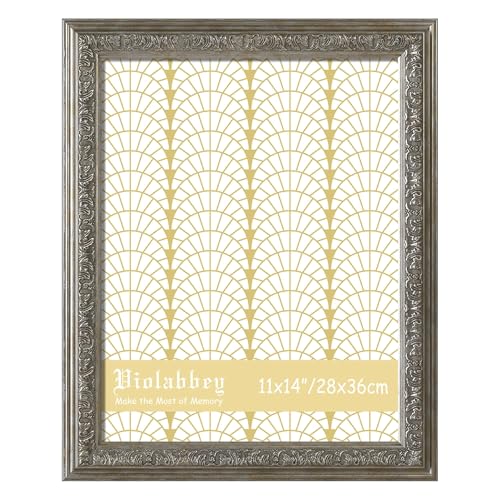 Image of VIOLABBEY 11x14 Sliver Picture Frame, Vintage Ornate Frames without Mat | Antique Photo Frame, Wall Hanging or Tabletop Display, Wall Decor