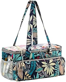Coopay Knitting Bag, Knitting Bags and Knitting Organizers, Crochet Project Bag for Traveling, Craft Tote Bag Embroidery, Yarn Storage Wool Holder Pockets, Rainforest