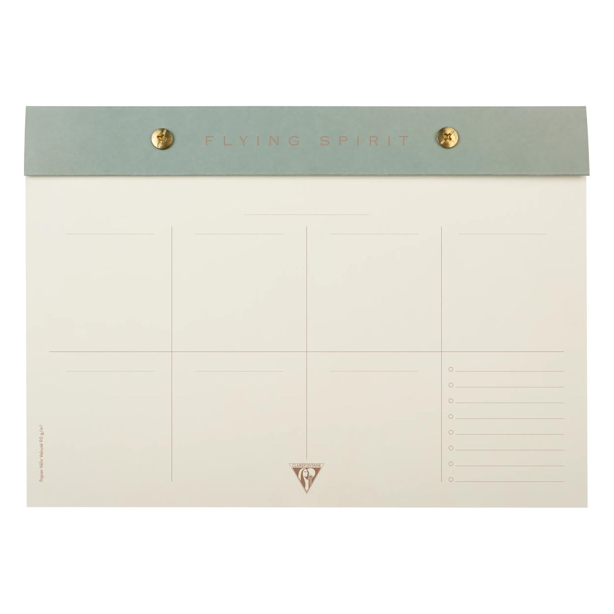 Clairefontaine - 107846C - One Riveted Planner Pad 24x17cm - 60 Detachable Printed Sheets - 90g Paper - Weekly Planner - Flying Spirit Collection - Grey Green