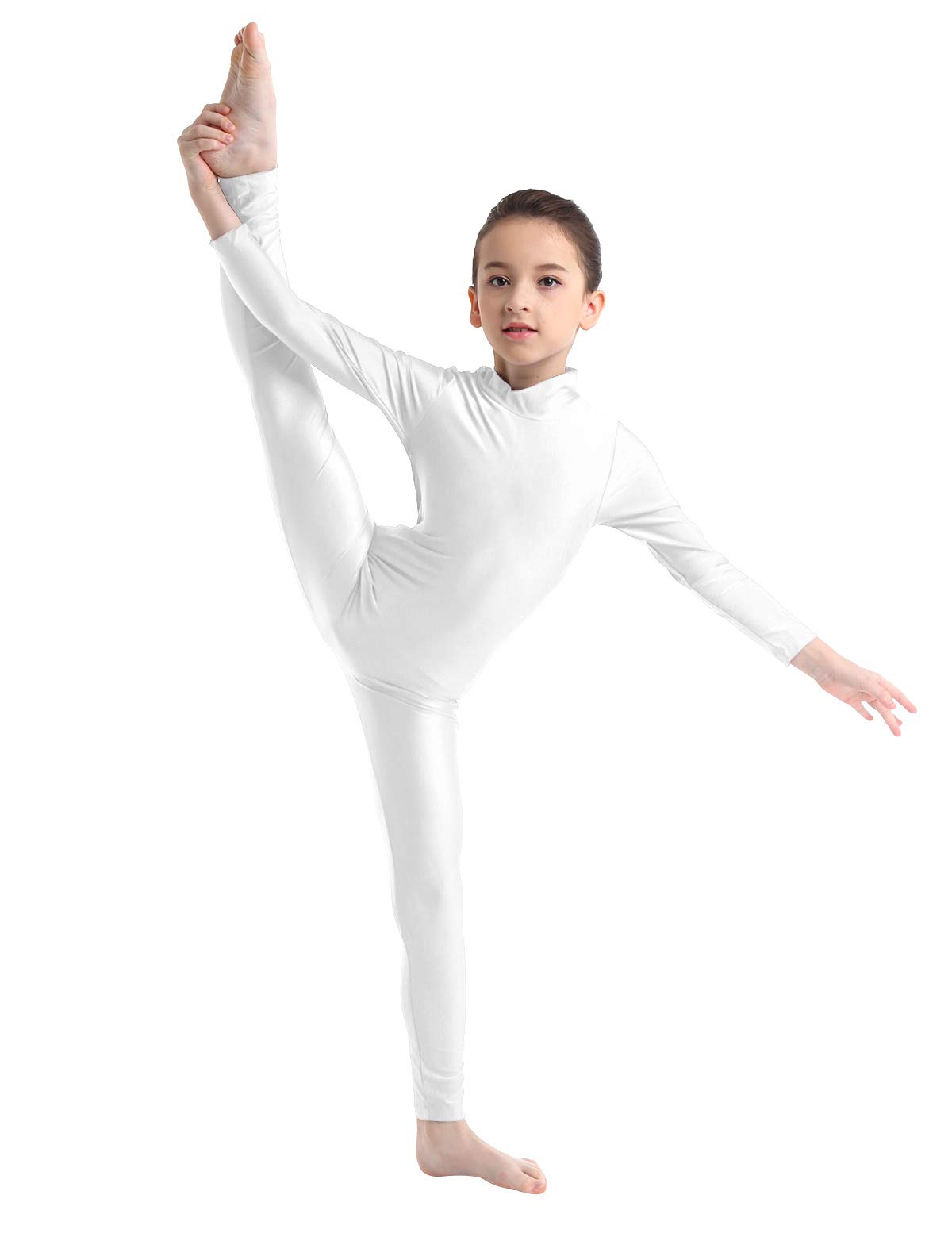 Girls Mock Neck Zentai Suit Lycra Spandex Long Sleeve Footless Full Body Unitard Zipper Back Bodysuit Child Costume