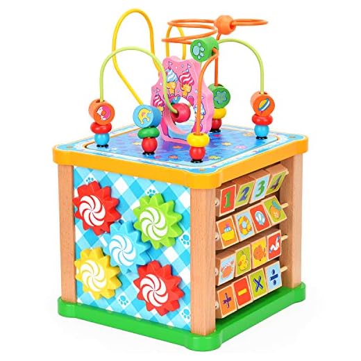 Victostar Activity Cube, 7 in 1 Bead Maze Multipurpose Educational Toy Wood Shape Color Sorter for Kids