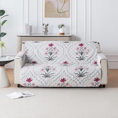 Image of House of Quirk 'Mughal Series' Anti-Slip Sofa Cover Mat with Pocket | Polyester Couch Protector for Pets, Kids & Spills (Mughal Buta, 180x170cm, Three Seater)