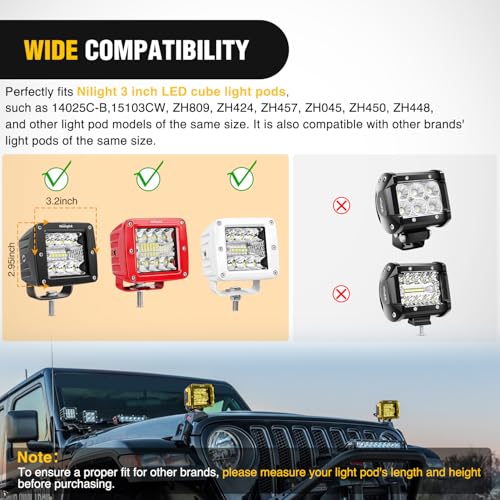 Image of Nilight 3 Inch Cube Light Pod Covers 2 PCS Yellow Color | Protective Durable Polycarbonate Lens, Waterproof Dustproof Scratch-Proof for Square Off Road Driving Lighting