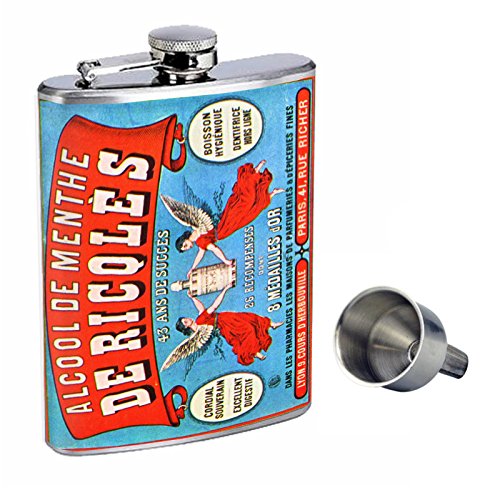 8oz Stainless Steel Whiskey Flask with Free Funnel D-089 Alcool De Menthe De Ricqles 43 Ans De Succes Paris
