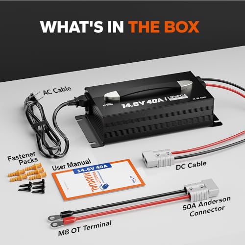 LiTime Cargador de Batería 40A LiFePO4 Litio 14.6V - Cargador Inteligente para Baterías LiFePO4 12V/12.8V – con Indicador LED, Interruptor de Encendido/Apagado y Conector Anderson (CA-CC) - imagen 9