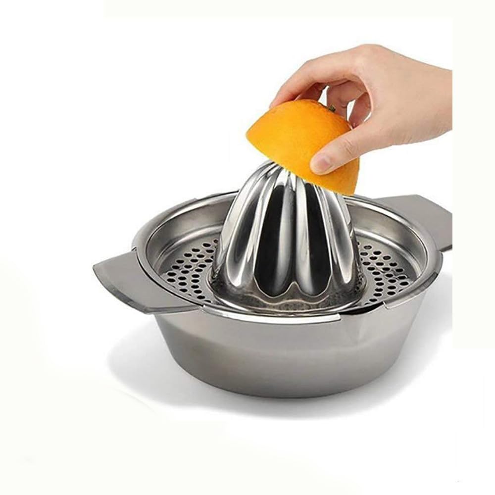 Lemon Squeezer,Stainless Steel Fruit Hand Press Juice Citrus Lemon Juicer with Strainer& 350ML Container Manual Lemon Slice Squeezer Fruit Juicer for Squeezing Lemon Fruit Juice