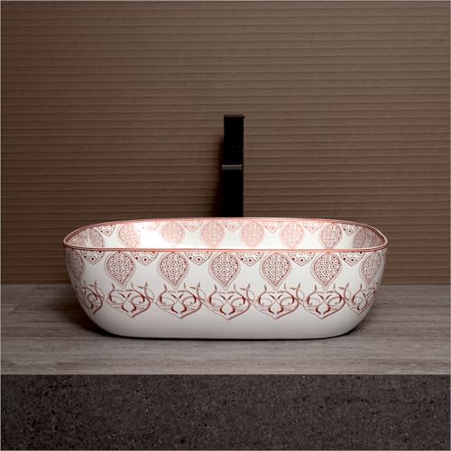 Image of Archstone Wash Basin for Bathroom -1 Year warranty - Tabletop Washbasin - Ceramic Glossy Rectangle Designer Moroccan Countertop Vessel Sink, Dining Hall & Vanity 33x45x14.5 cm (Copper Moroccan)