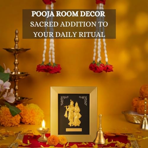 Image of Gold Plated Radha Krishna Photo Frame for Home Decor, Pooja Room Decoration, House Warming & Marriage Gifting - 7 x 6 Inches - 1 Piece