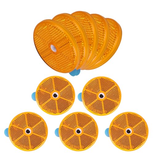 Image of 10 Pack Yellow Self Adhesive and Screw on Round Reflectors, DOT SAE Approval Road Safety Gate Posts Rear Reflectors for Mailboxes Driveway Trailer Caravan Tunnels Truck Tractor Boat Lorry
