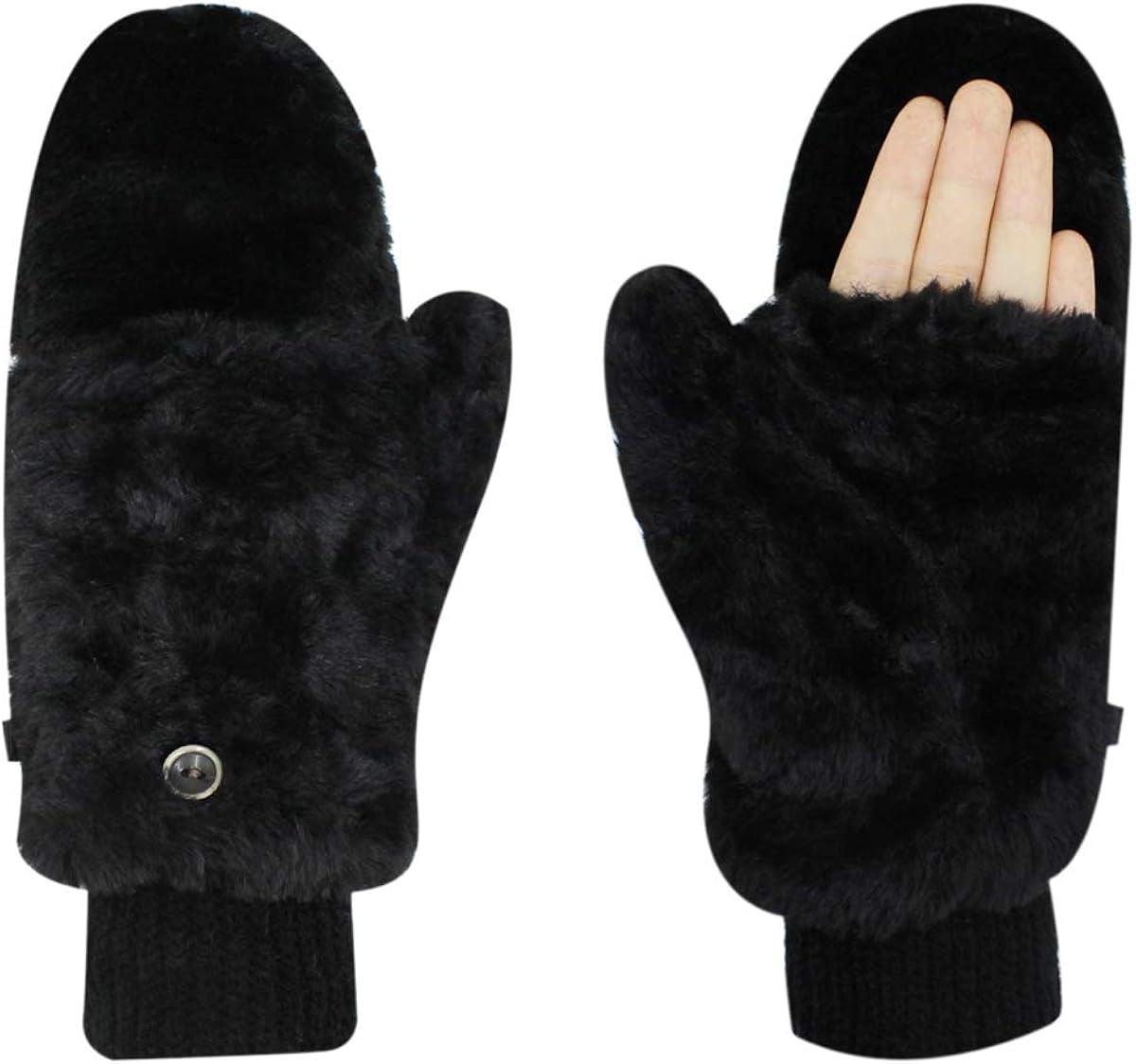 RARITYUS Women Winter Fur Flip Cover Mittens Warm Soft Half Fingerless Gloves for Teen Girls Outdoor Sports at  Women’s Clothing store