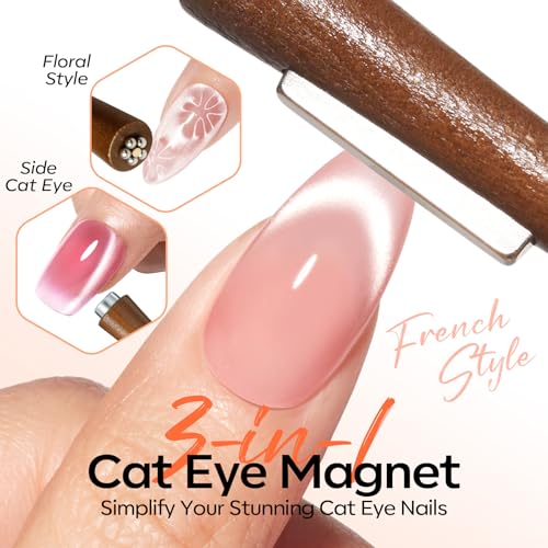 Image of modelones Cat Eye Magnet, 10PCS Cateye Magnet for Nails Cat Eye Gel Nail Polish Tools Heart Hole Square Powerful 3-in-1 Dual Head Magnetic Wand Heart French Floral Effect Salon DIY Use Gift