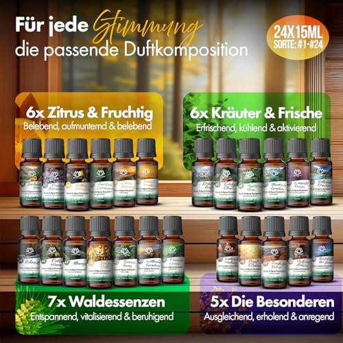 NORDHOLZ® Saunaaufguss Discovery Box 24x15ml [ #1-#24 NATURREINE ÄTHERISCHE ÖLE] Sauna Aufgussmittel - Sauna Aufguss aus Franken - Sauna Zubehör 2