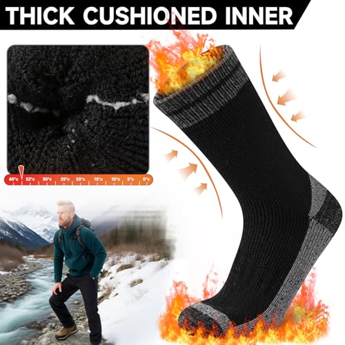 COOPLUS Merino Wool Hiking Socks for Men Thick Thermal Warm Crew Winter Mens Work Boot Socks 4 Pairs3