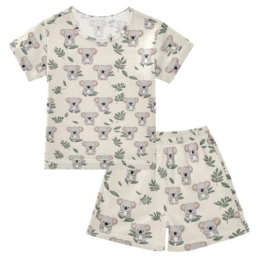 Pajama Sets Koala Leaf Pattern Short Sleeve Summer Sleepwear 2 Piece Pjs