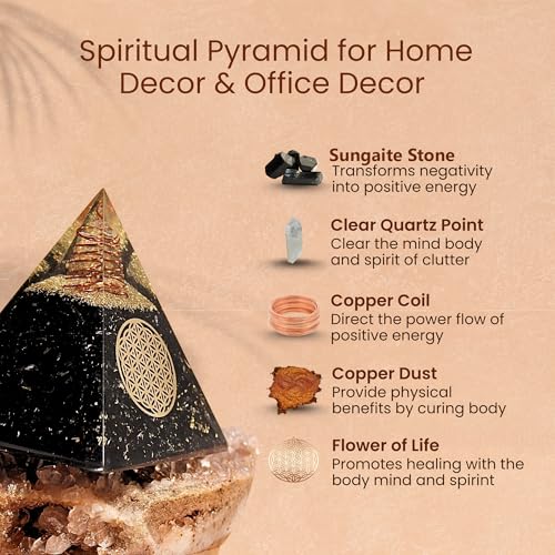 Image of Orgone Shungite Pyramid Like Black Tourmaline Orgone Pyramid Crystal Energy Decor with Quartz & Copper Sacred Geometry Desk Accent or Gift Handcrafted Spiritual Pyramid