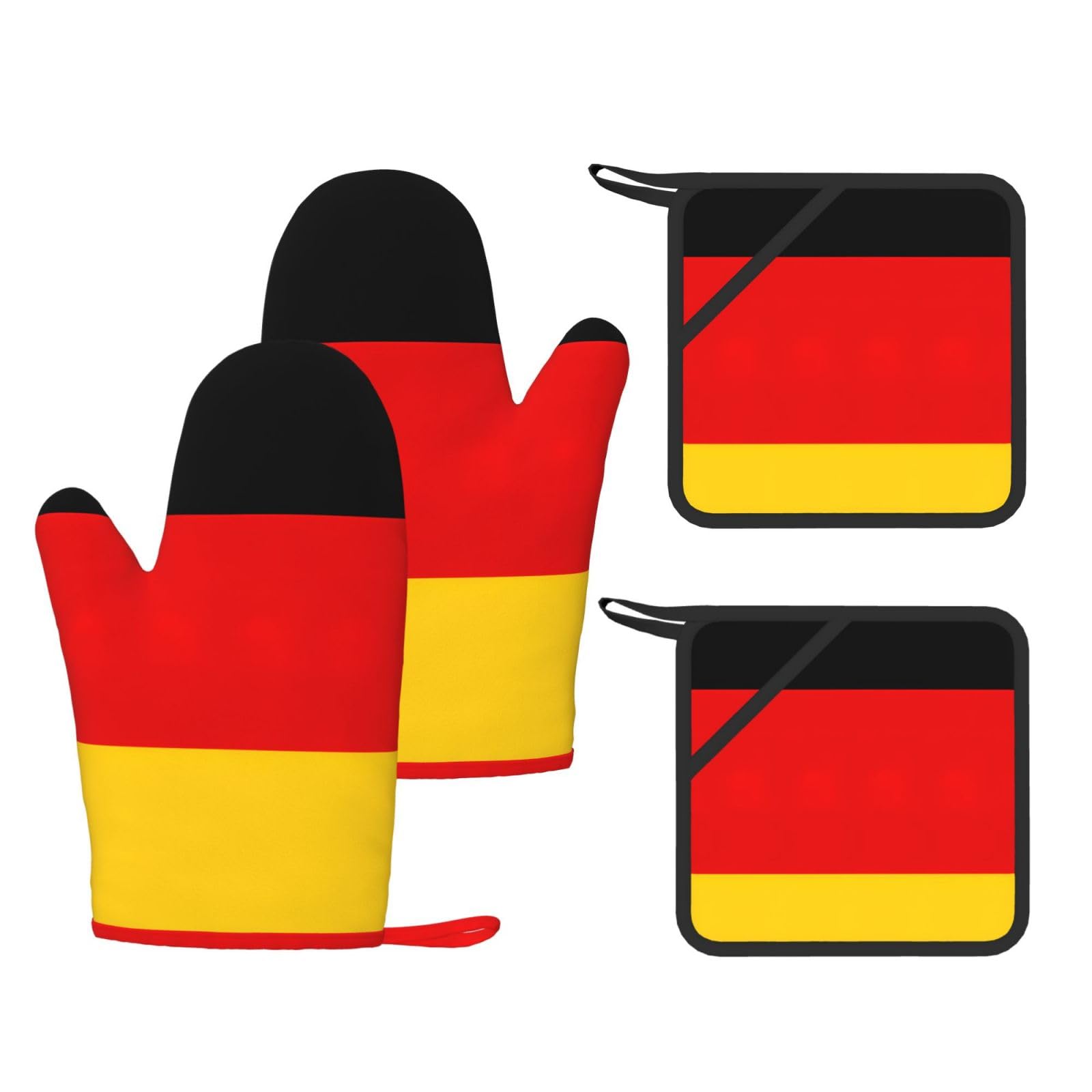 Nimongt Black German Flag Print Heat Resistant Gloves Pads Reusable Kitchen Set Oven Baking Grilling Cooking